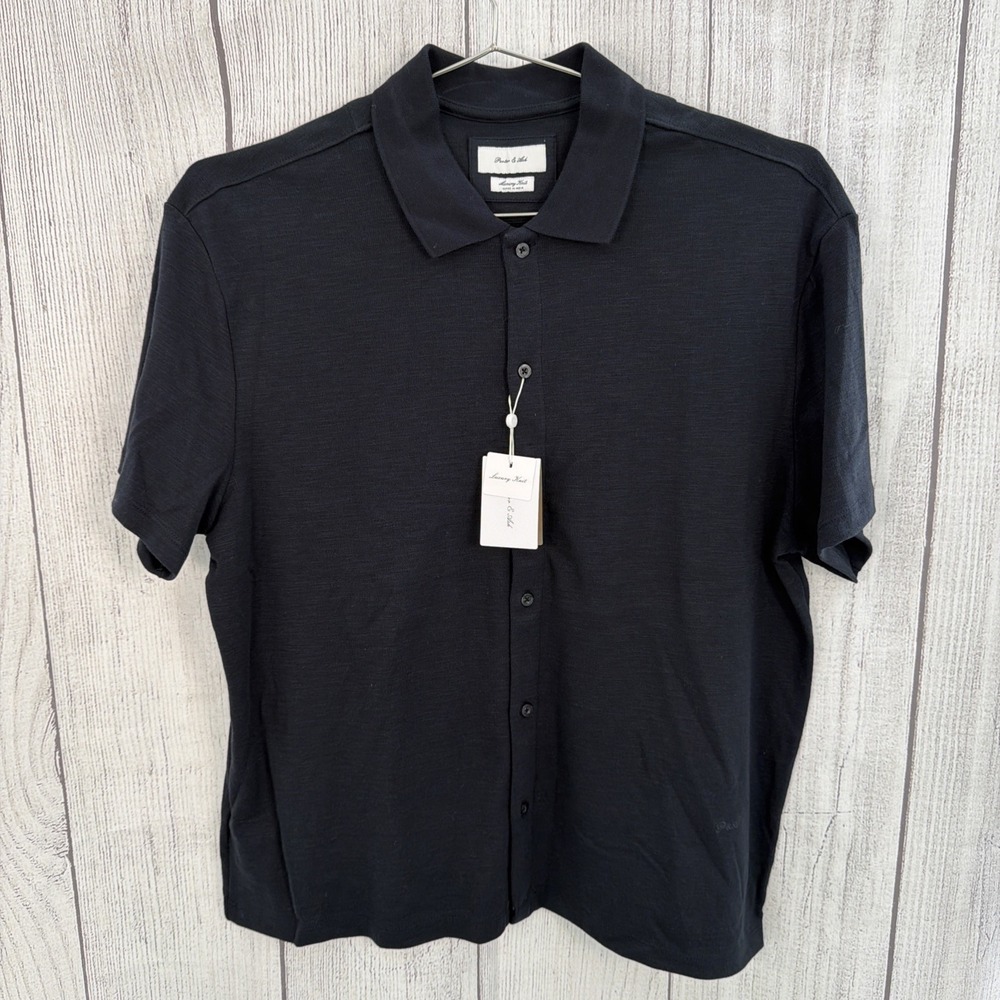 Porter & Ash Shirt Mens XL Black Luxury Knit Polo Button Down Short Sleeve